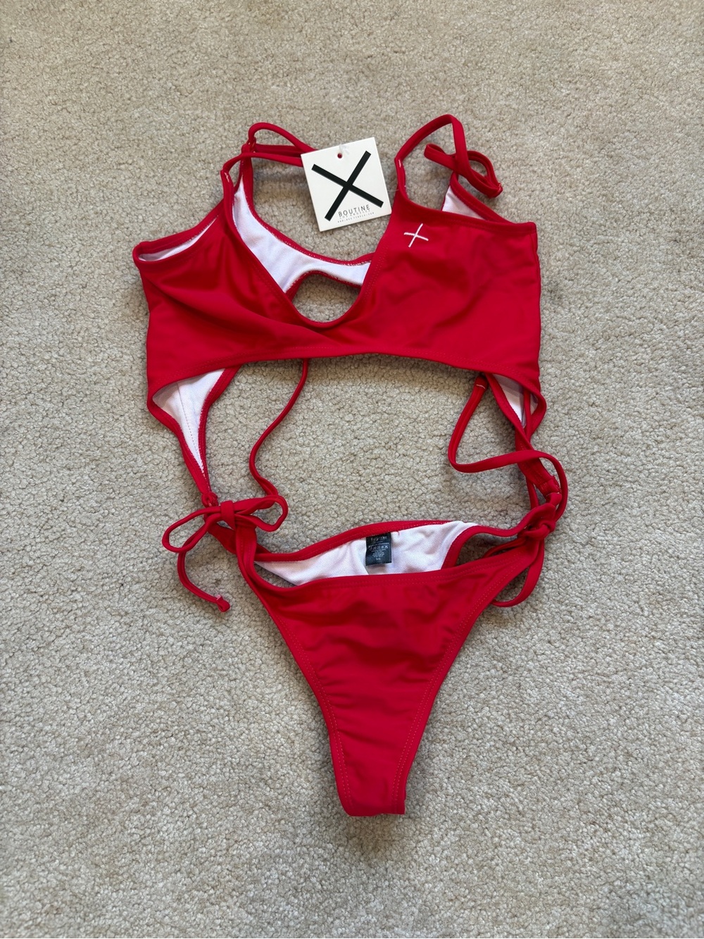 Boutine LA Red Cutout Tie-Side One-Piece Swimsuit with Strappy Details